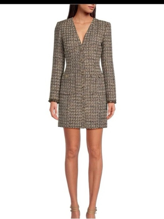 Gianni Bini Dresses & Skirts - Gianni Bini Tweed V-Neck Long Sleeve Mini Dress - Brown Tweed
